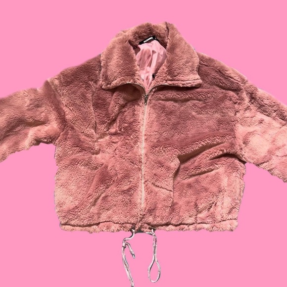 missguided faux fur pink bomber jacket - Picture 1 of 4